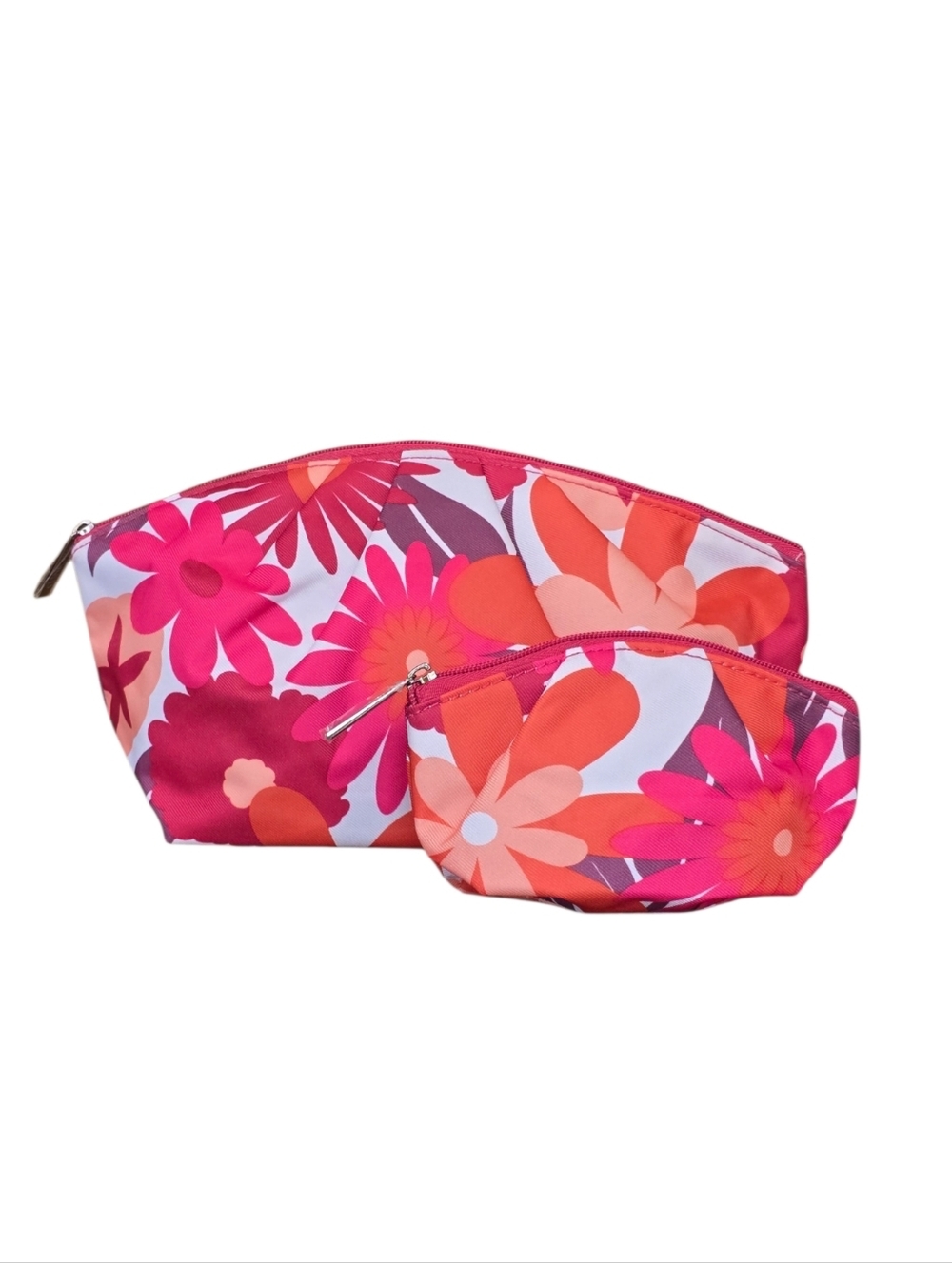 Clinique Pink Orange Floral Tropical Canvas Cosmetic Bags